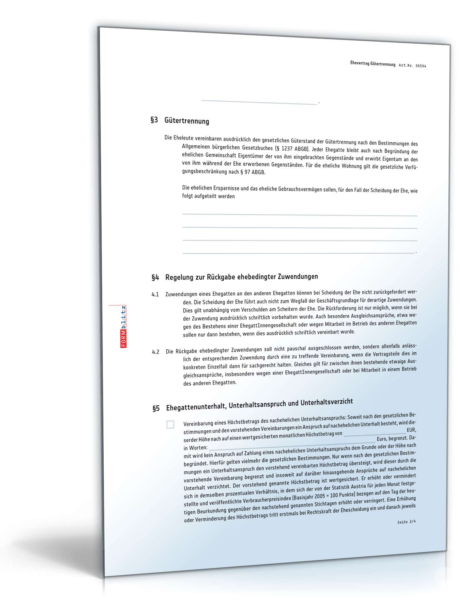 Ehevertrag mit Gütertrennung PDF. Seite: 2
