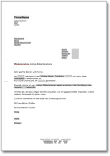 Antrag auf Wiederannahme des Geburtsnamens nach einer Scheidung Word