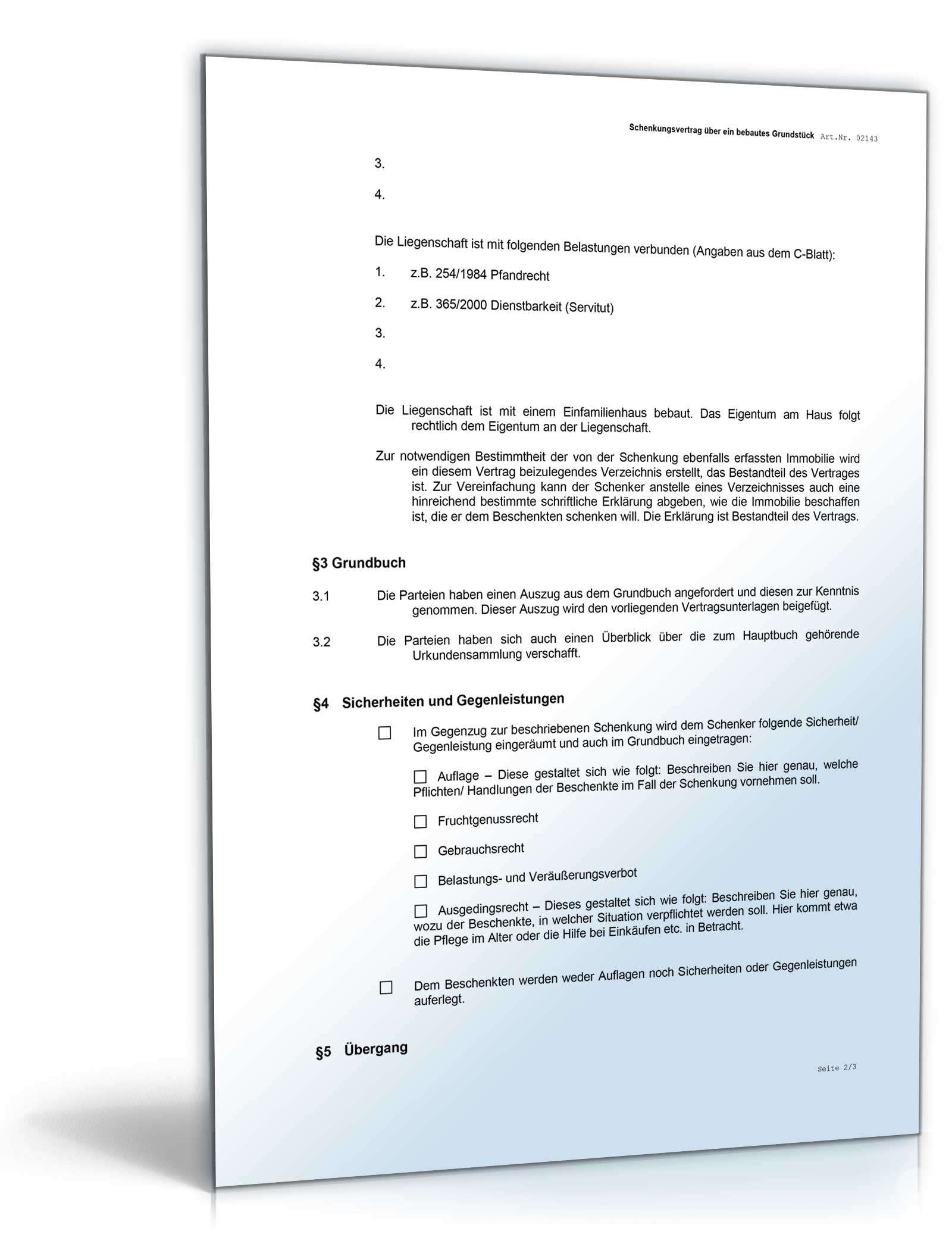 Schenkungsvertrag über eine bebaute Liegenschaft Word. Seite: 3
