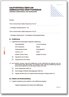 Kaufvertrag über ein gebrauchtes Kraftfahrzeug Word