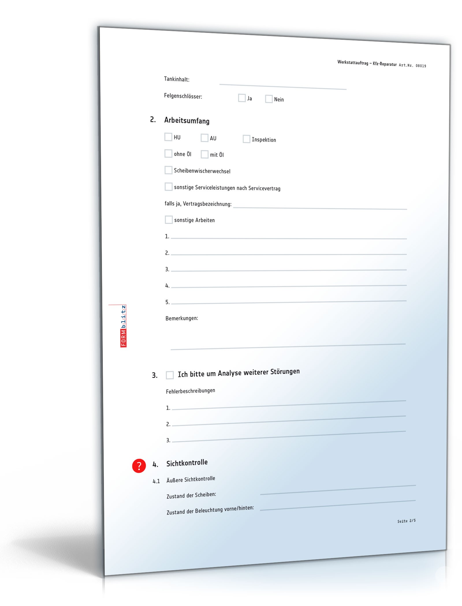 Werkstattauftrag für Kfz-Reparatur PDF. Seite: 2