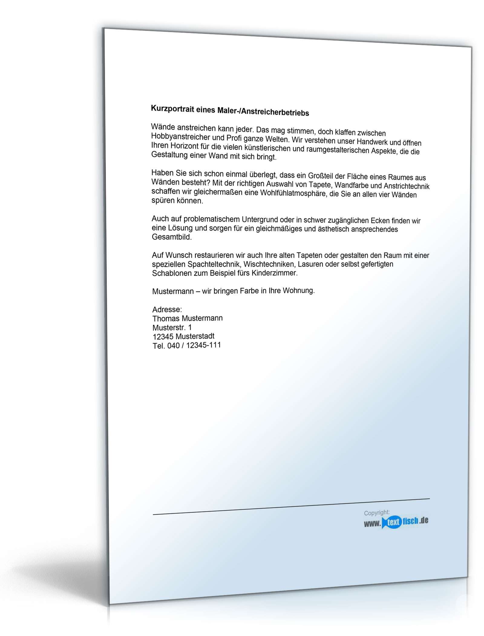 Werbetext für einen Maler-/Anstreicherbetrieb