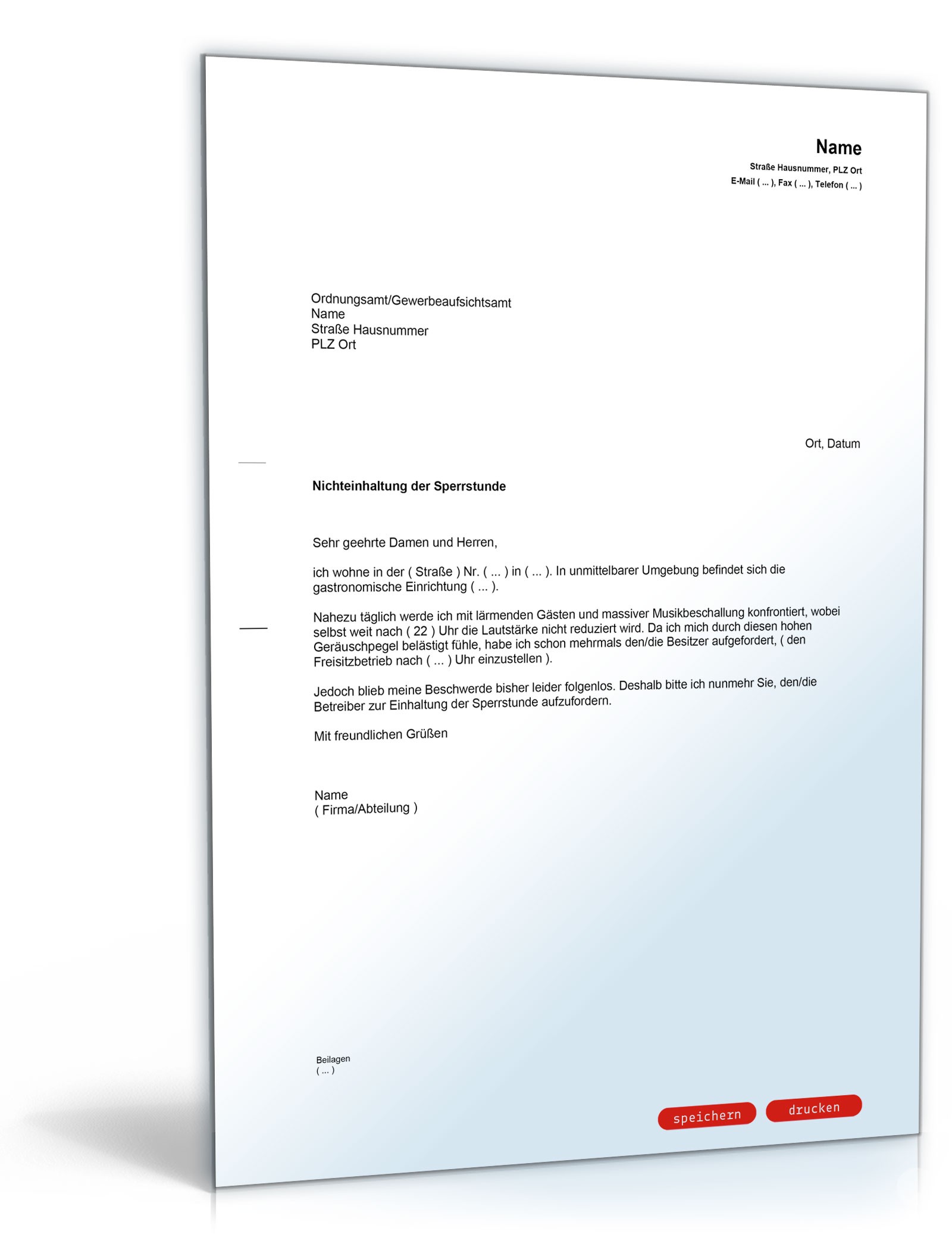 Beschwerde über eine Gaststätte wegen Nichteinhaltung der Sperrstunde PDF