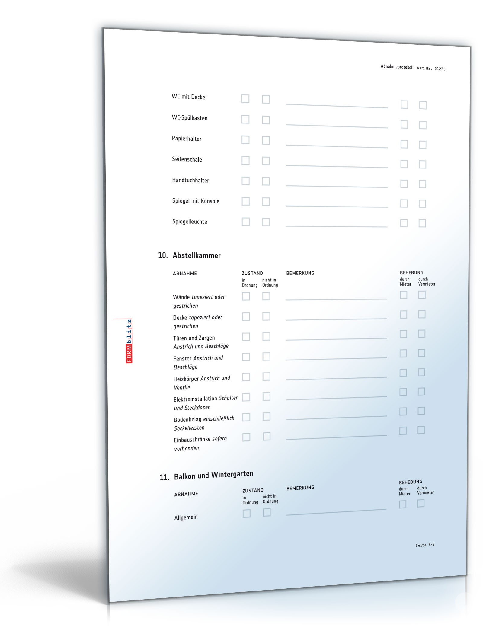 Abnahmeprotokoll bei der Übergabe einer Wohnung PDF. Seite: 7