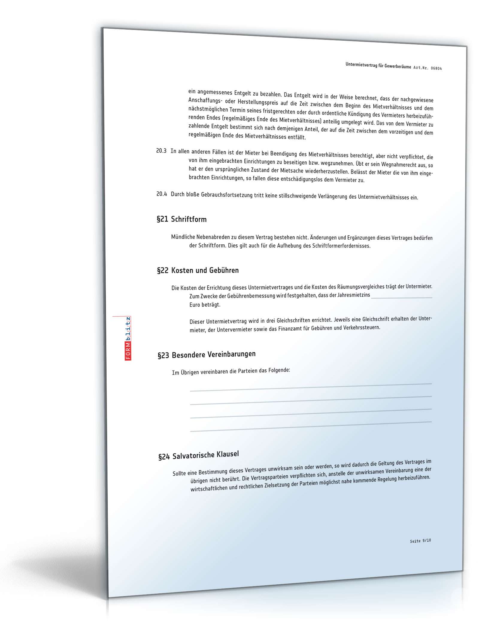 Untermietvertrag für Gewerberäume PDF. Seite: 9