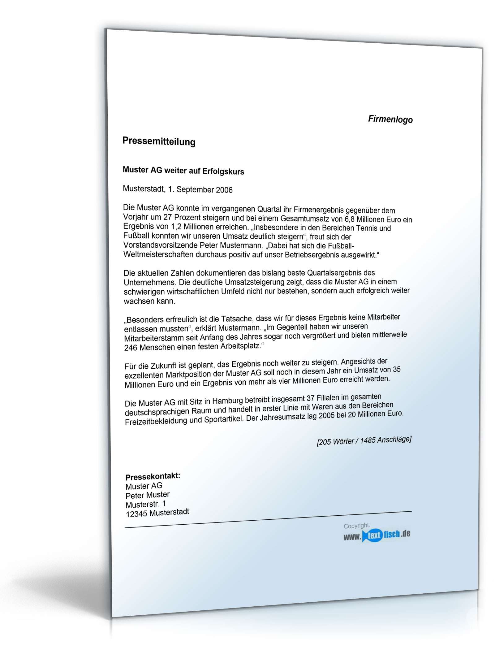 Pressemitteilung über ein positives Geschäftsergebnis