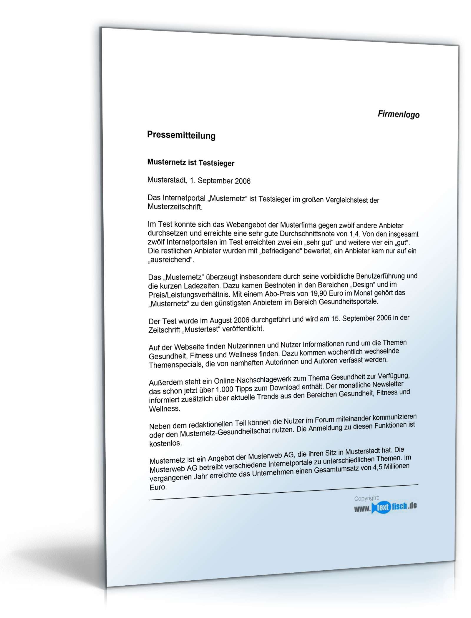 Pressemitteilung über den Gewinn eines Tests