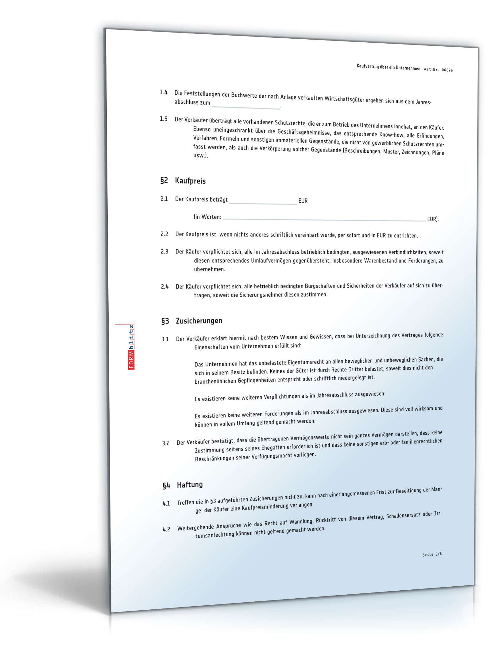 Kaufvertrag über ein Unternehmen (Asset Deal) PDF. Seite: 2