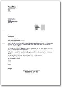 Kündigung Dienstvertrag Word