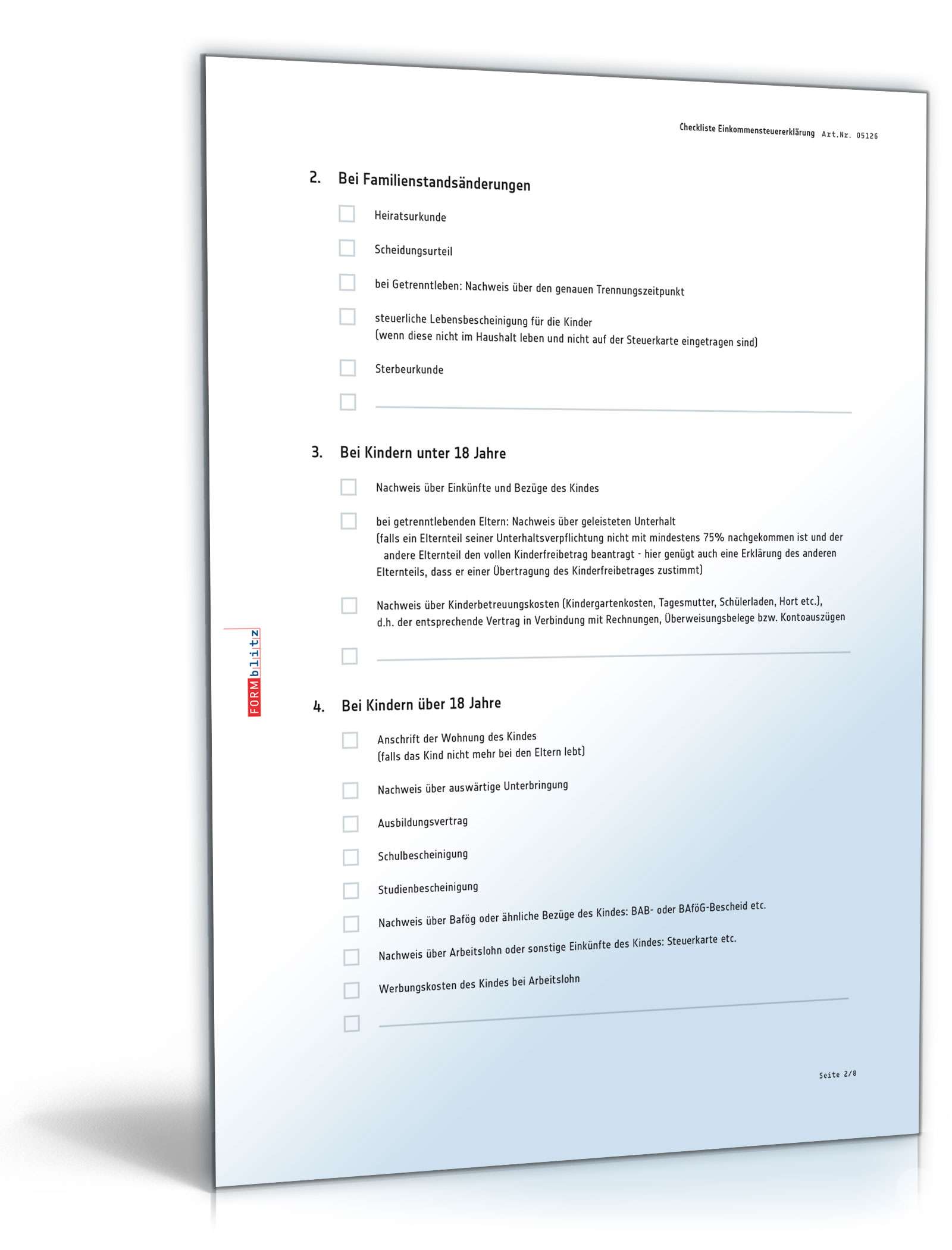Checkliste zur Vorbereitung für ein Gespräch beim Steuerberater PDF. Seite: 2