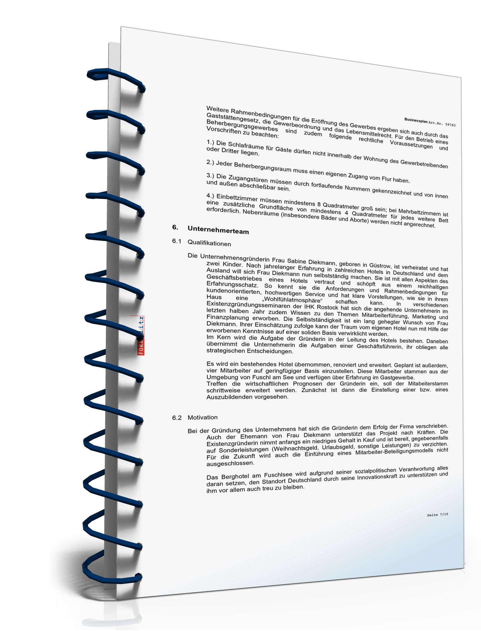 Businessplan für ein Hotel Excel. Seite: 8