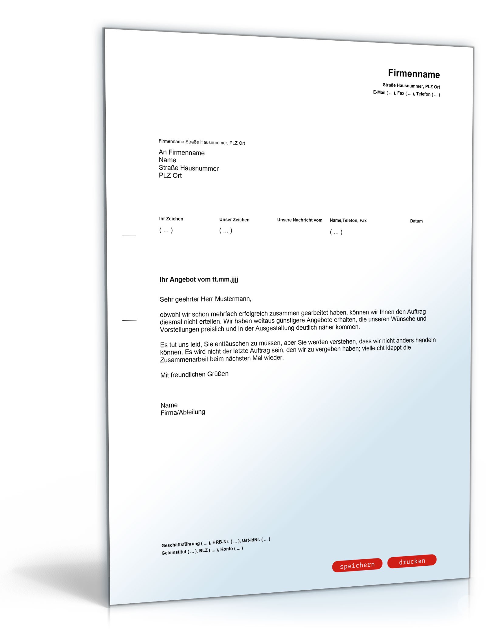 Ablehnung eines Angebots (wegen Konkurrenzangebot) PDF