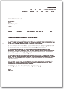 Empfehlungsschreiben für einen Handwerkerbetrieb Word