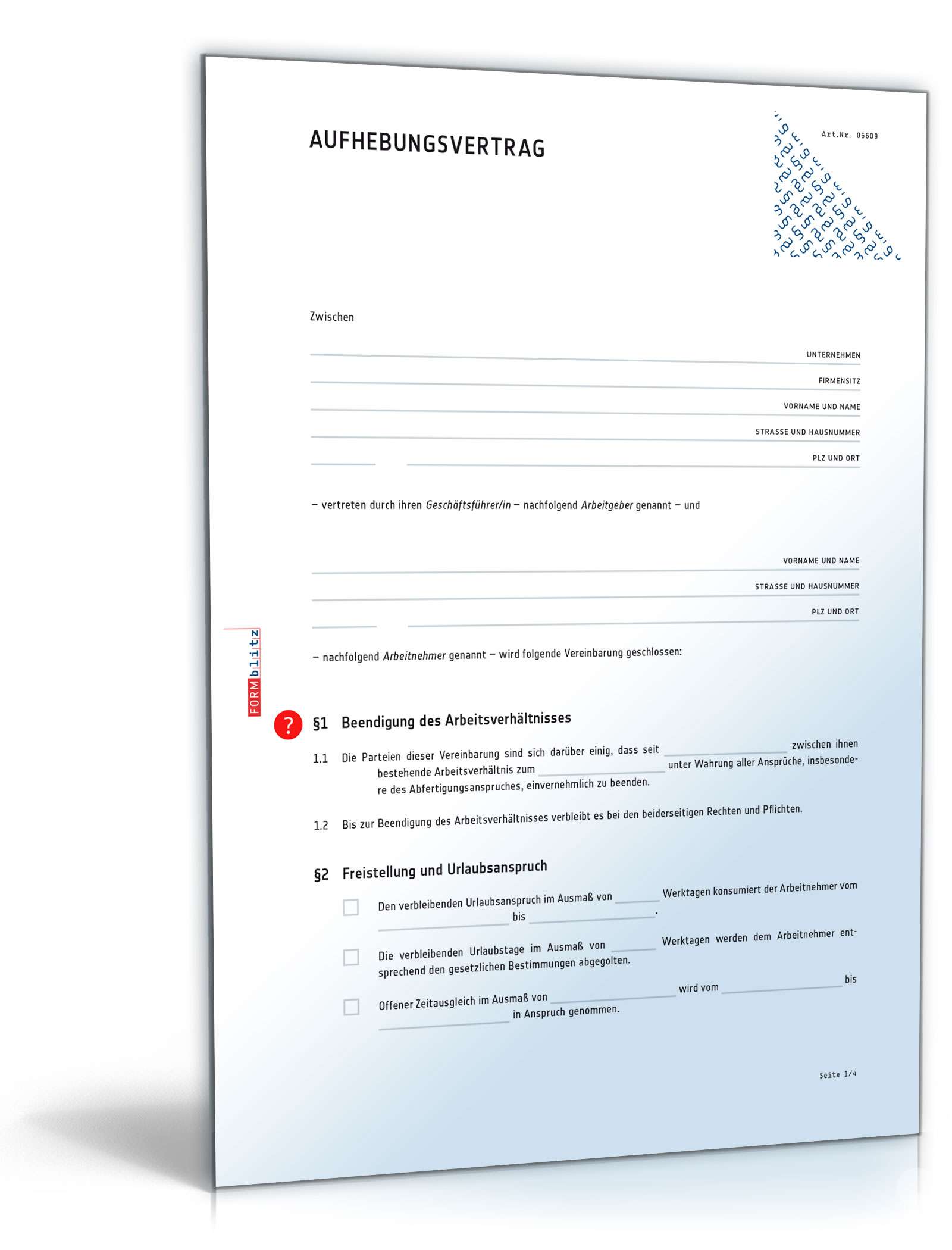 Aufhebungsvertrag für ein Arbeitsverhältnis PDF