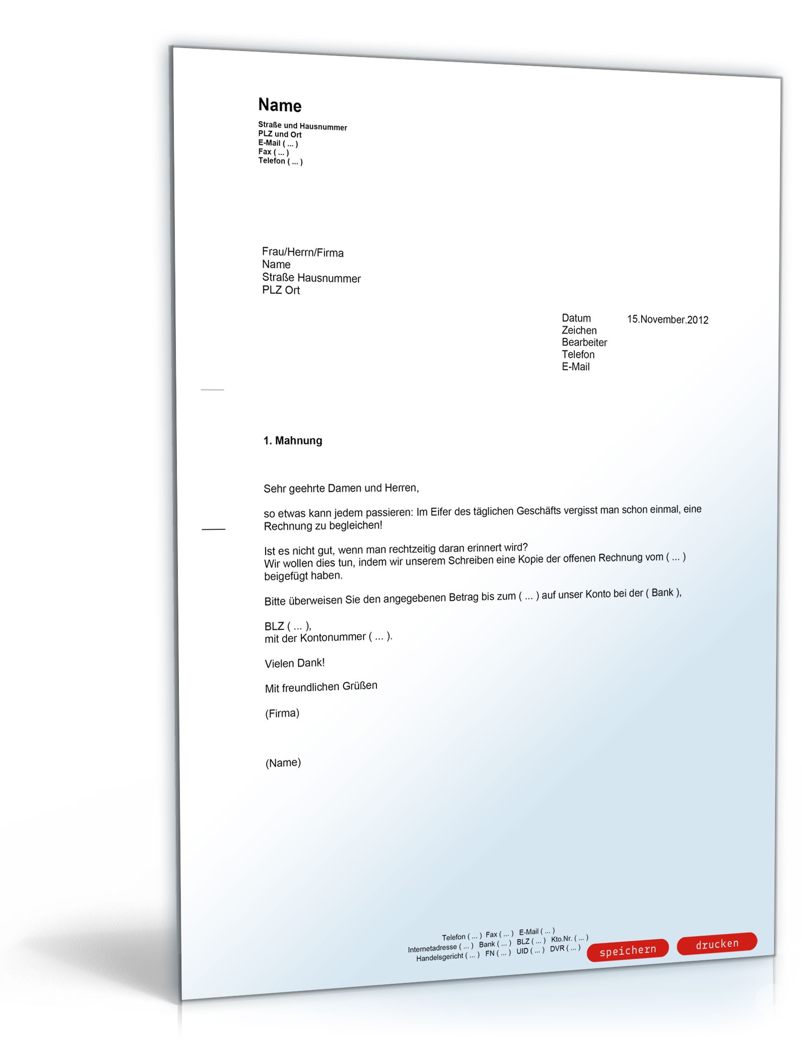 1. Mahnung / Zahlungserinnerung (freundlich) PDF