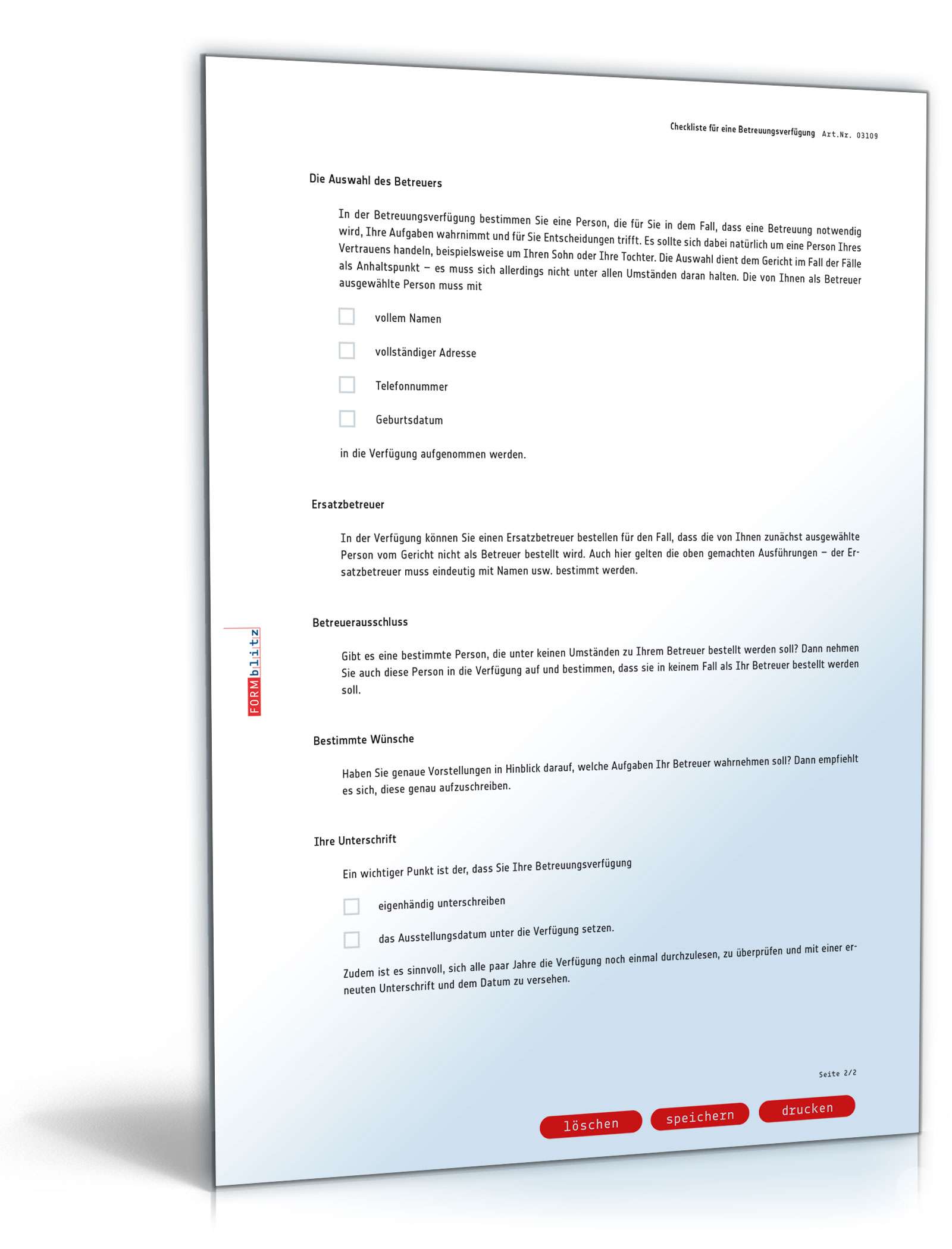 Checkliste für eine Betreuungsverfügung PDF. Seite: 2