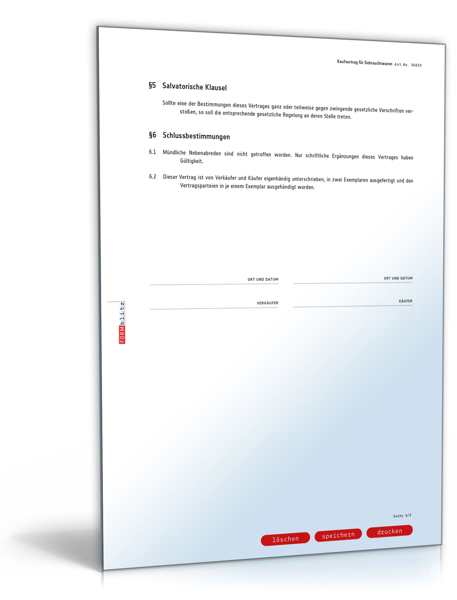 Kaufvertrag für Gebrauchtwaren PDF. Seite: 3