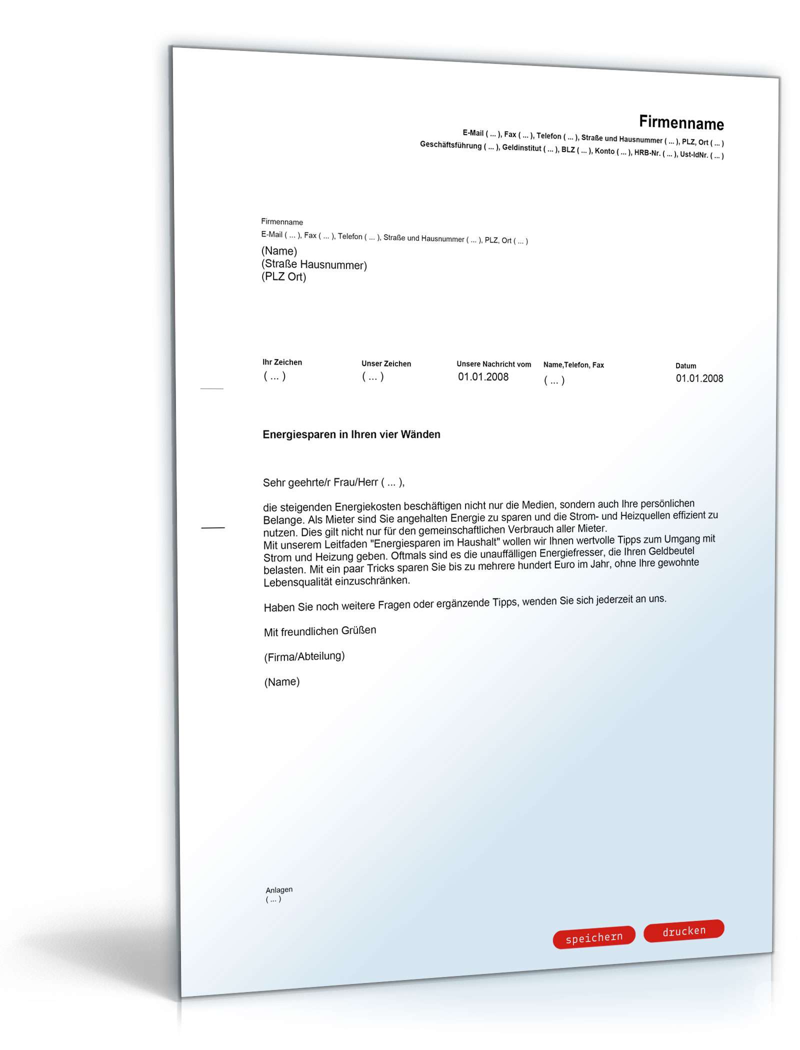 Anschreiben an Mieter: Energiespartipps PDF