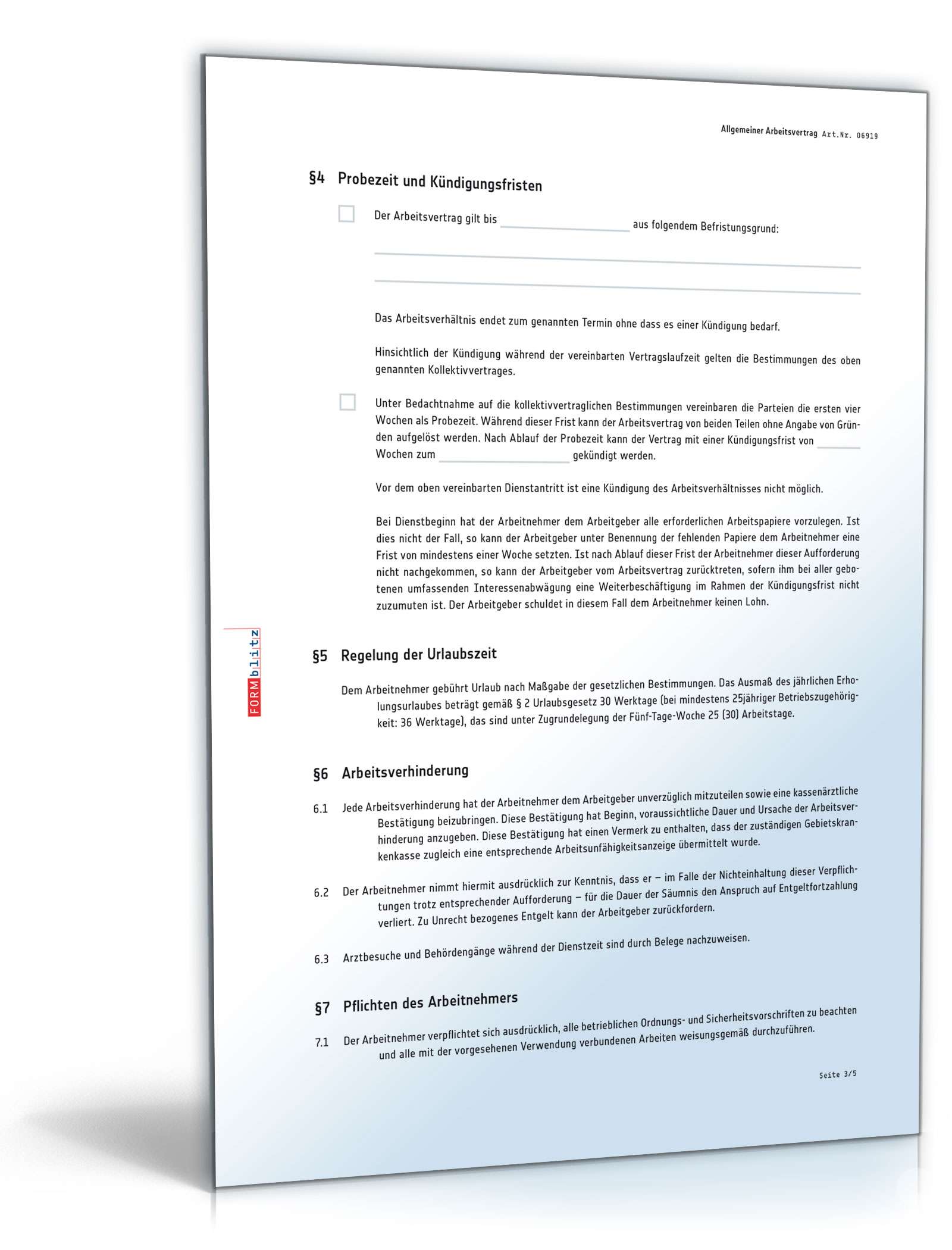 Allgemeiner Arbeitsvertrag PDF. Seite: 3