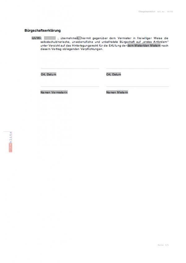 Übergabeprotokoll als Anlage zum Mietvertrag Word. Seite: 3