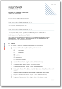 Inventarliste als Anhang zum Mietvertrag Word