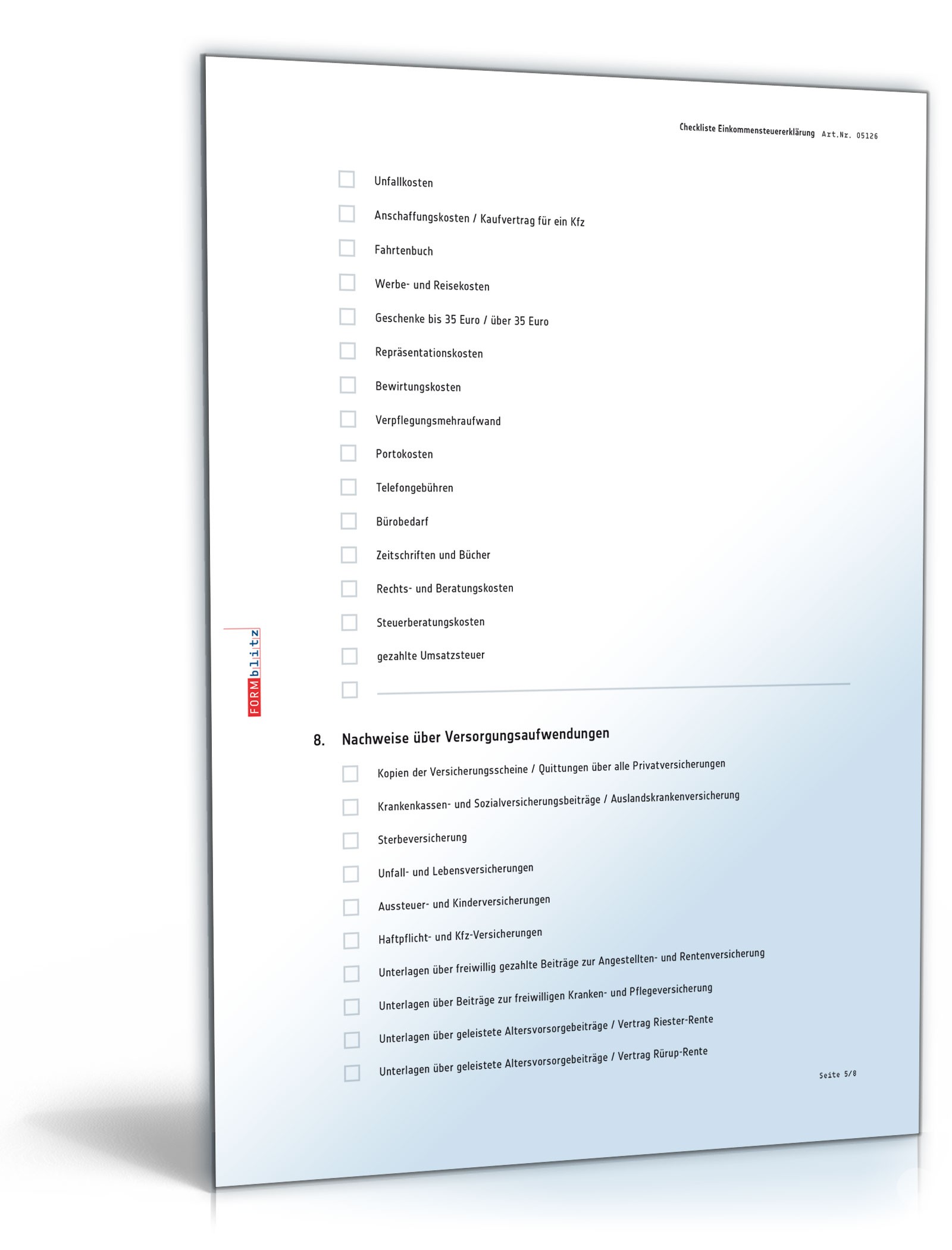 Checkliste zur Vorbereitung für ein Gespräch beim Steuerberater PDF. Seite: 5