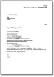 Bürgschaftsvertrag (als Bürge und Zahler) Word