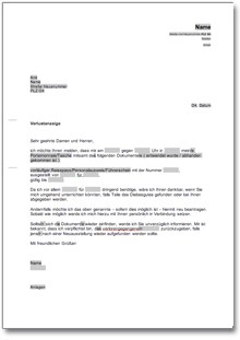 Mitteilung über den Verlust von Dokumenten Word