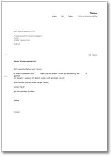 Antrag auf Verschiebung der Musterung/ Stellung Word