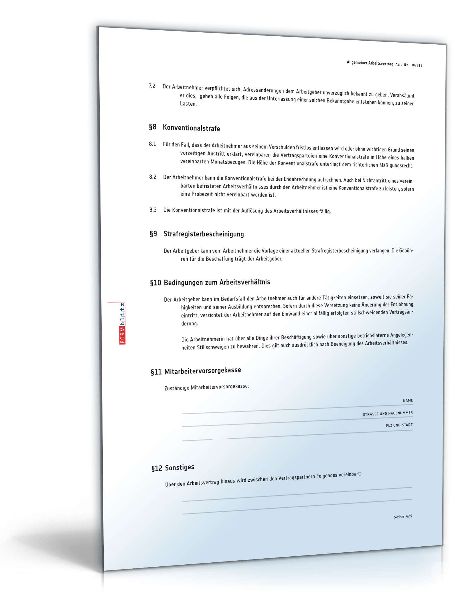 Allgemeiner Arbeitsvertrag PDF. Seite: 4
