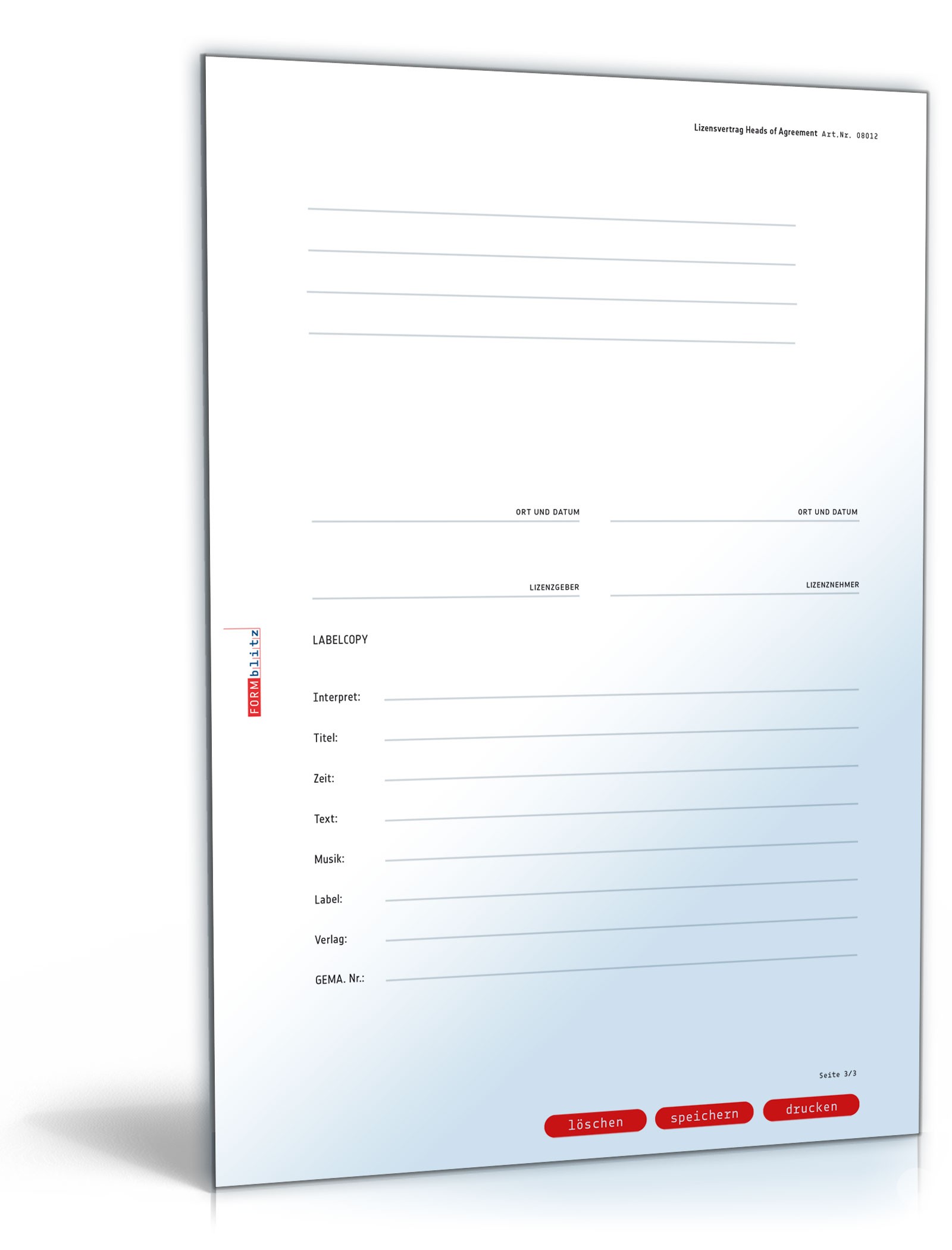 Lizenzvertrag mit Labelcopy - Heads of Agreement PDF. Seite: 3