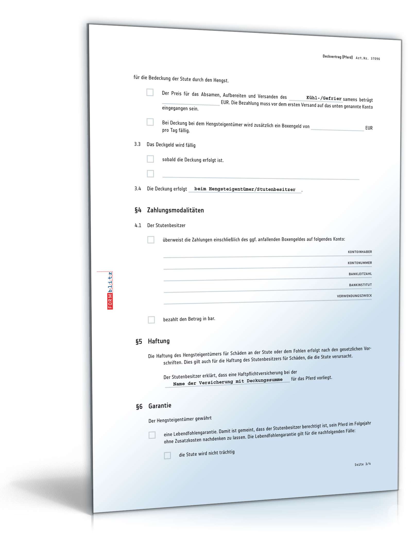 Deckvertrag Pferd PDF. Seite: 3