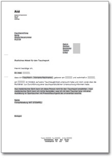 Unbedenklichkeitsbescheinigung Tauchsport Word