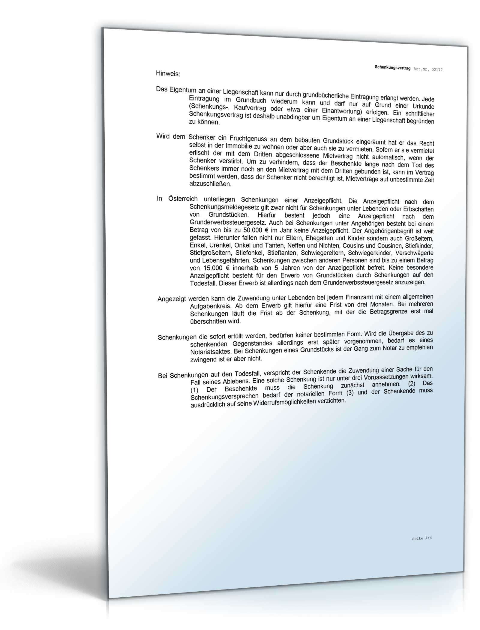 Schenkungsvertrag über eine bebaute Liegenschaft mit Fruchtgenuss Word. Seite: 5