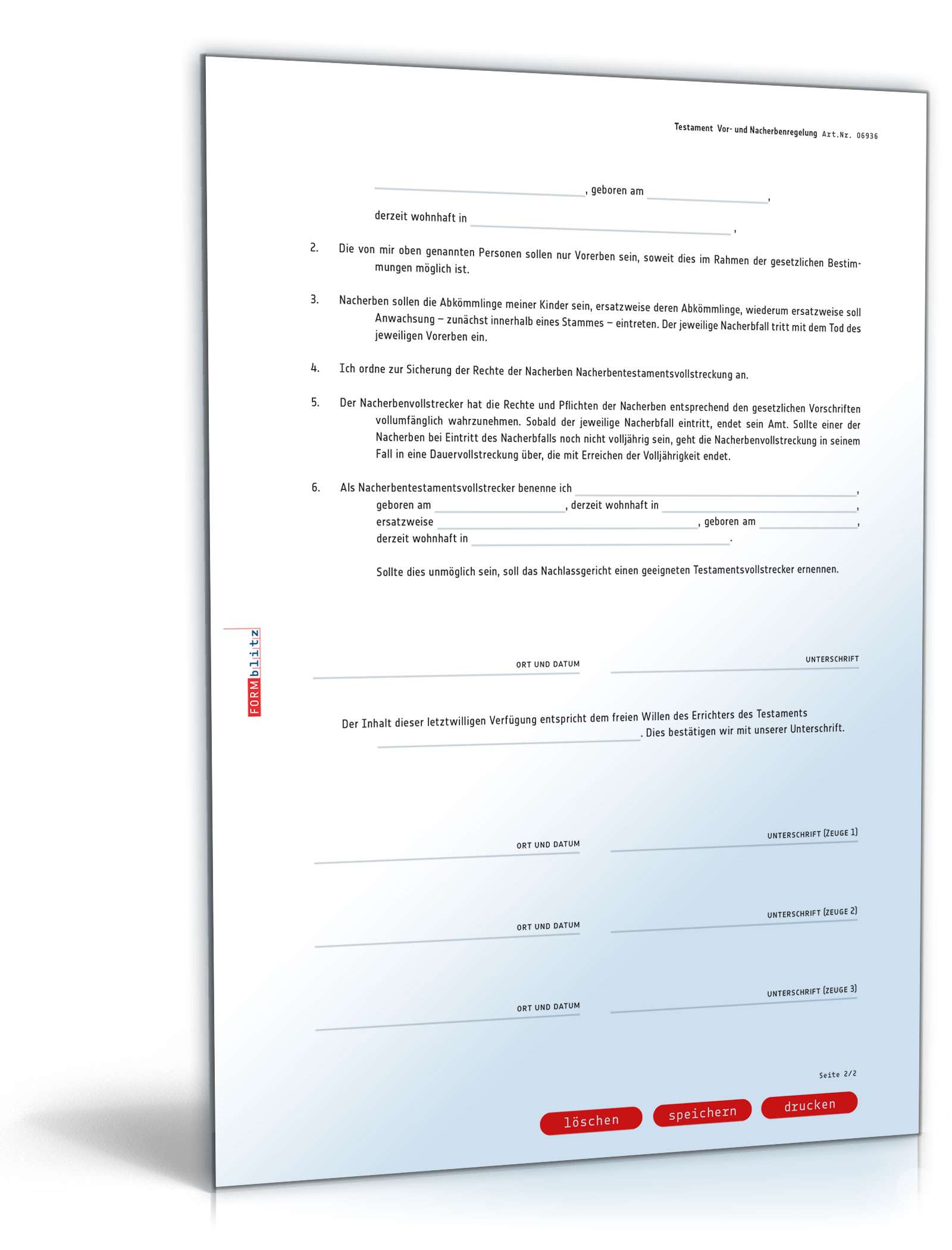 Testament Vor- und Nacherbenregelung PDF. Seite: 2