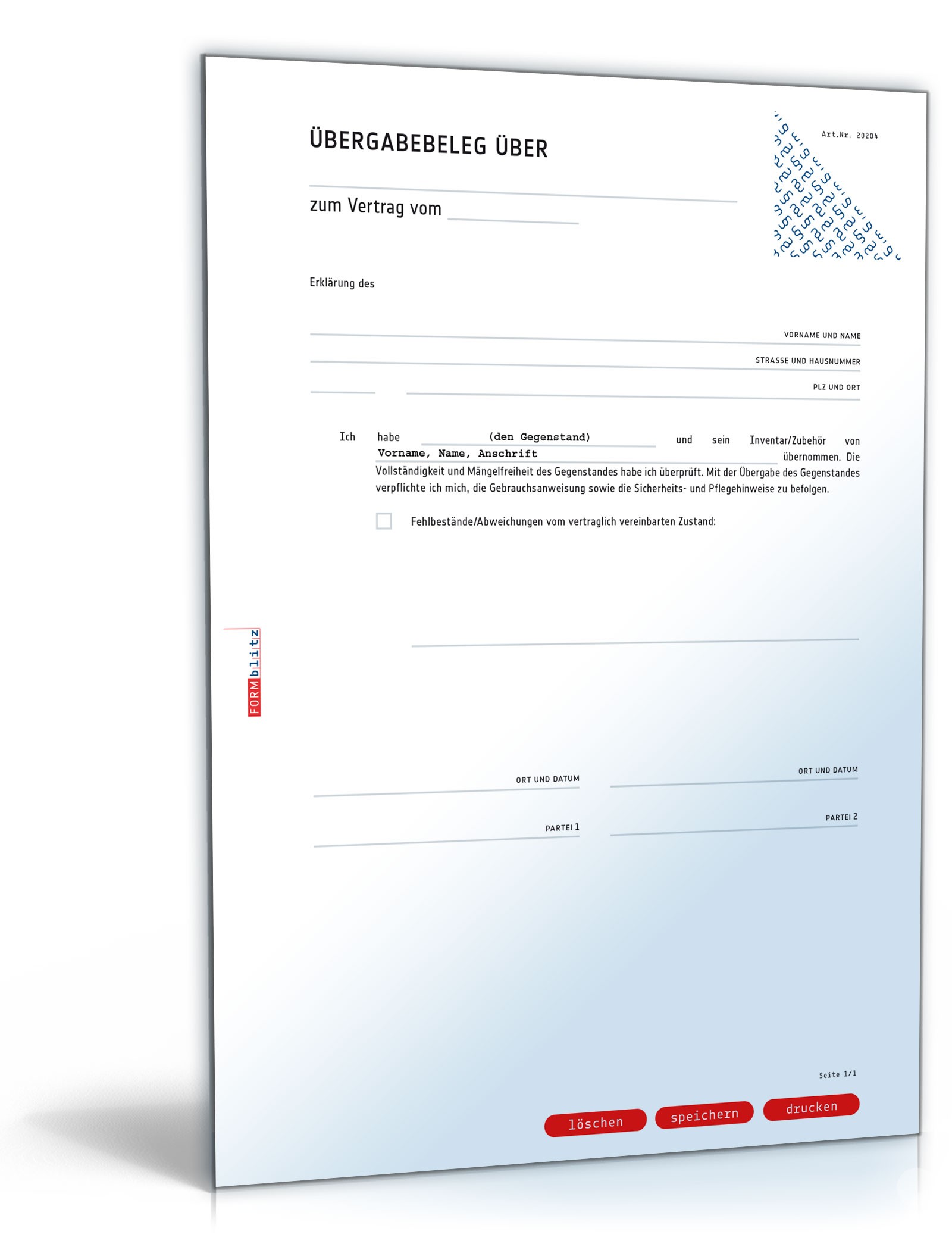 Übergabe- und Rückgabebeleg für Gegenstände PDF