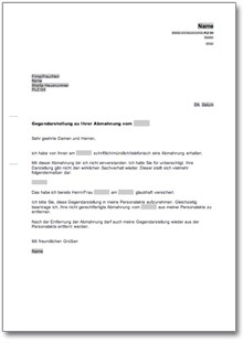 Gegendarstellung zu einer Abmahnung Word