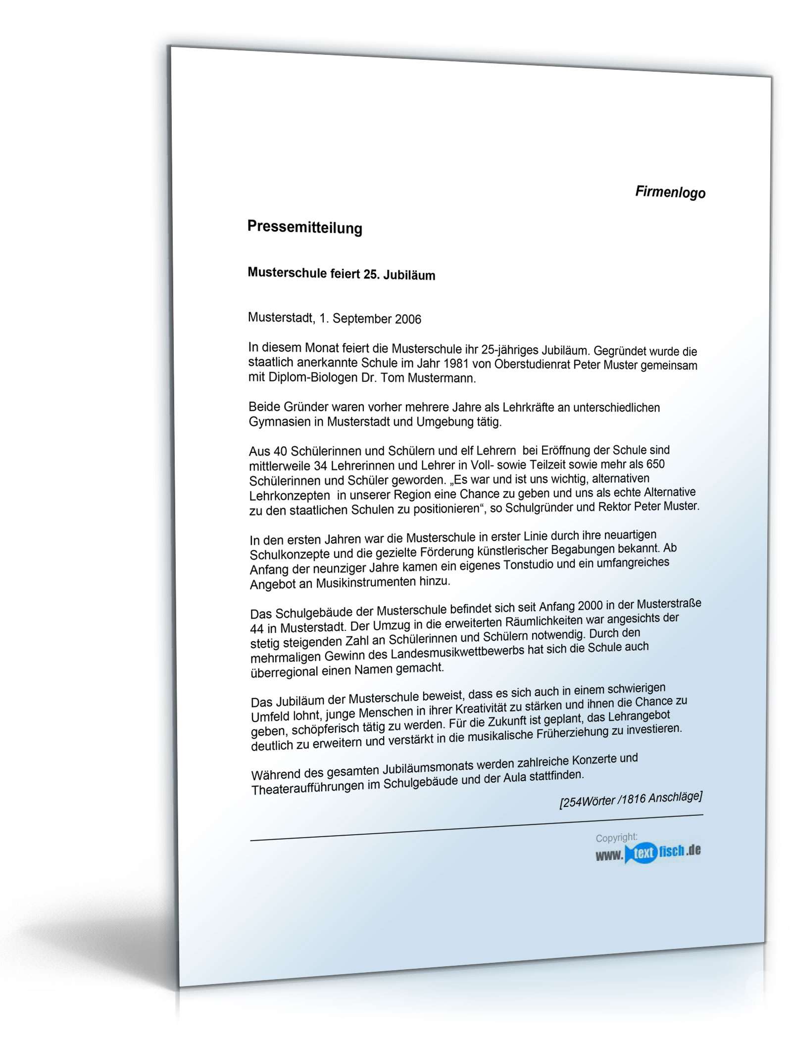 Pressemitteilung Jubiläum (Schule)