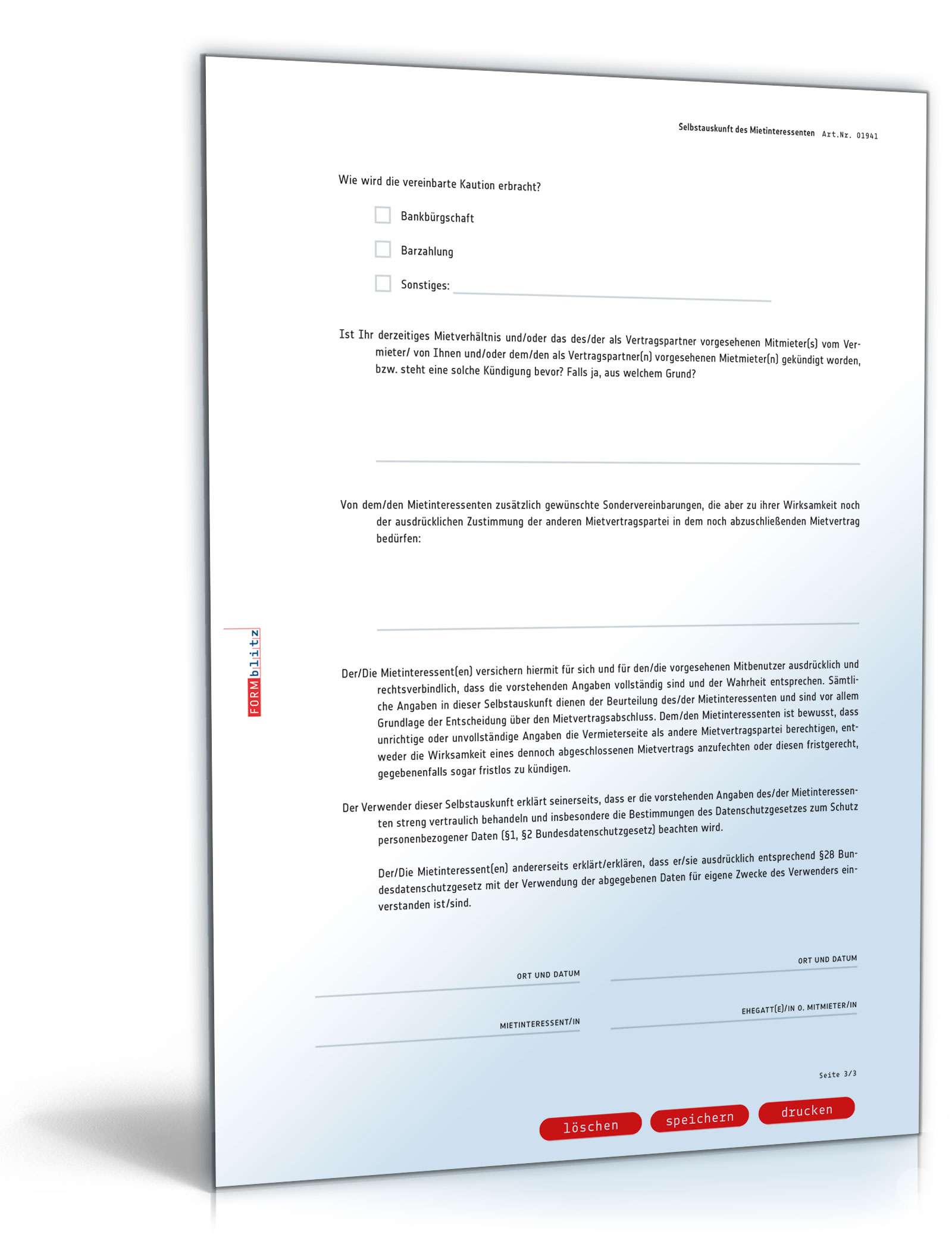 Selbstauskunft eines Mietinteressenten PDF. Seite: 3