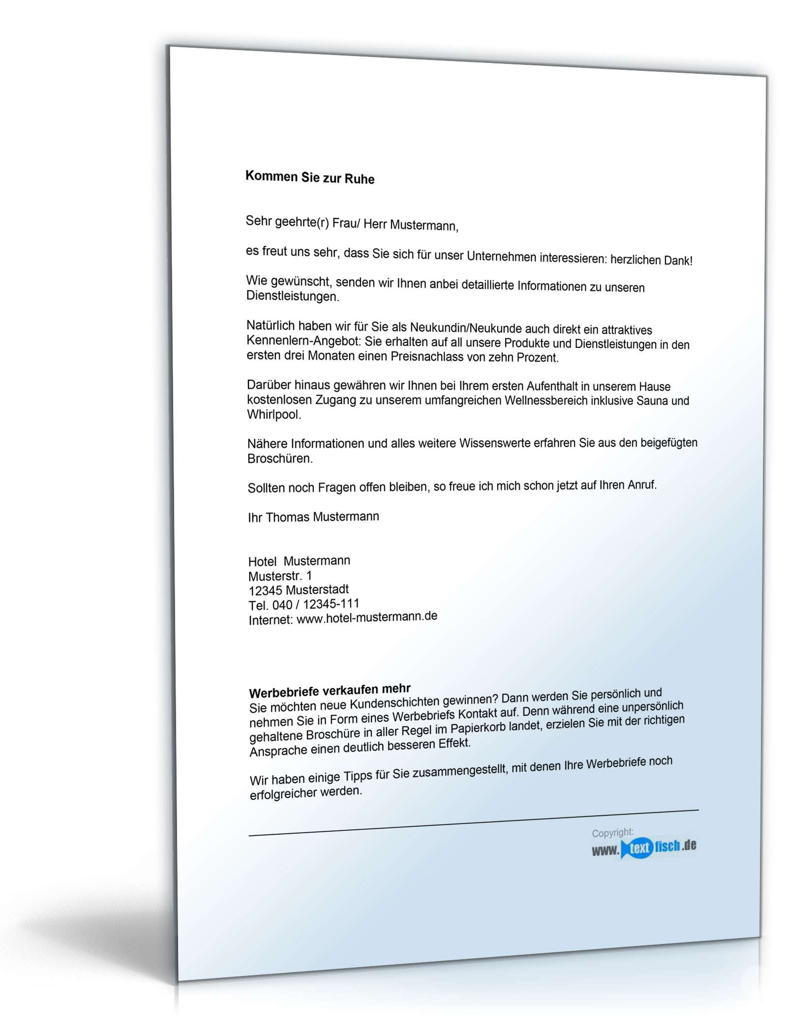 Werbebrief für ein Hotel