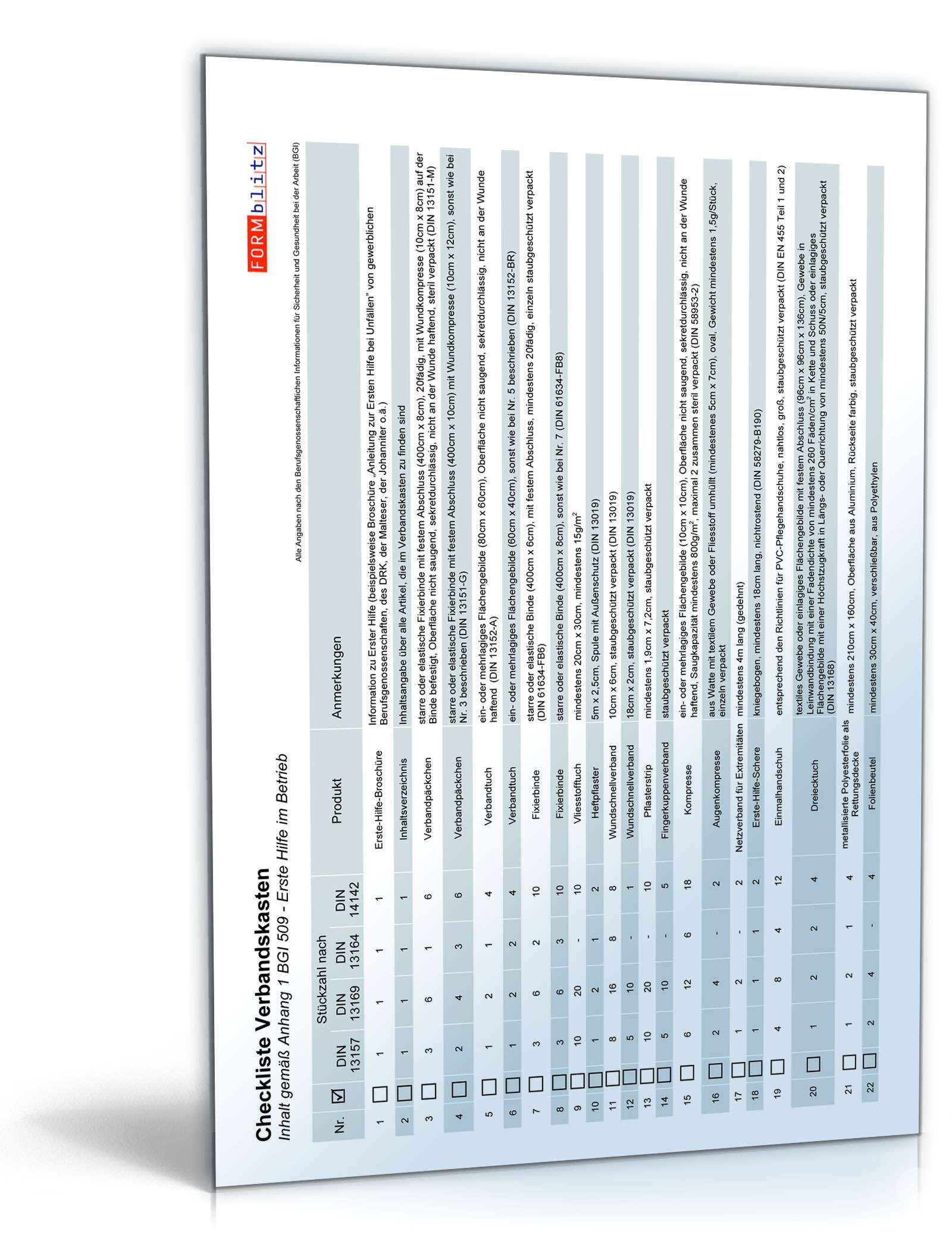 Checkliste Verbandskasten PDF