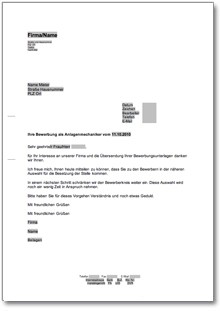 Zwischenbescheid nach einer Bewerbung Word