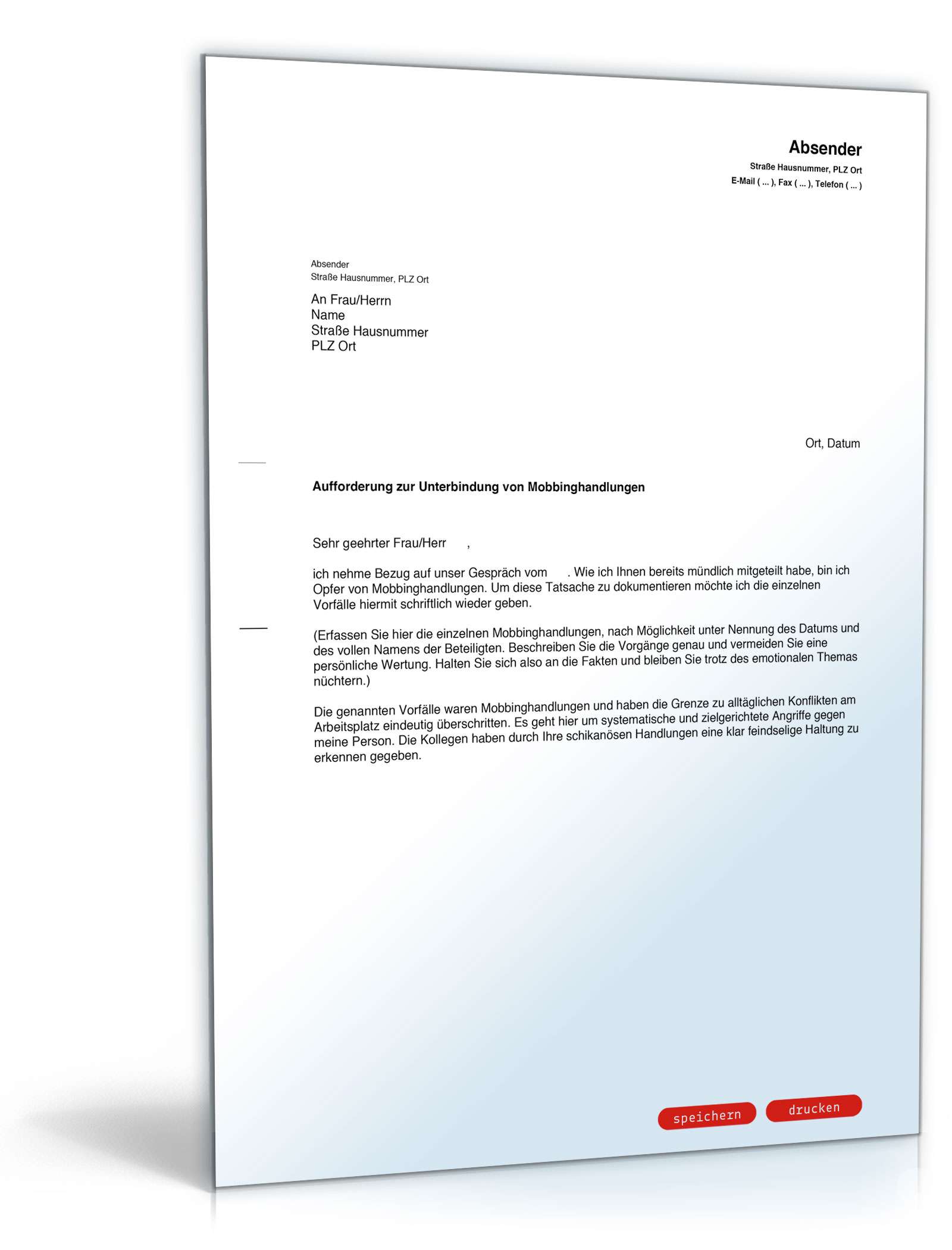 Aufforderung zur Unterbindung von Mobbinghandlungen PDF