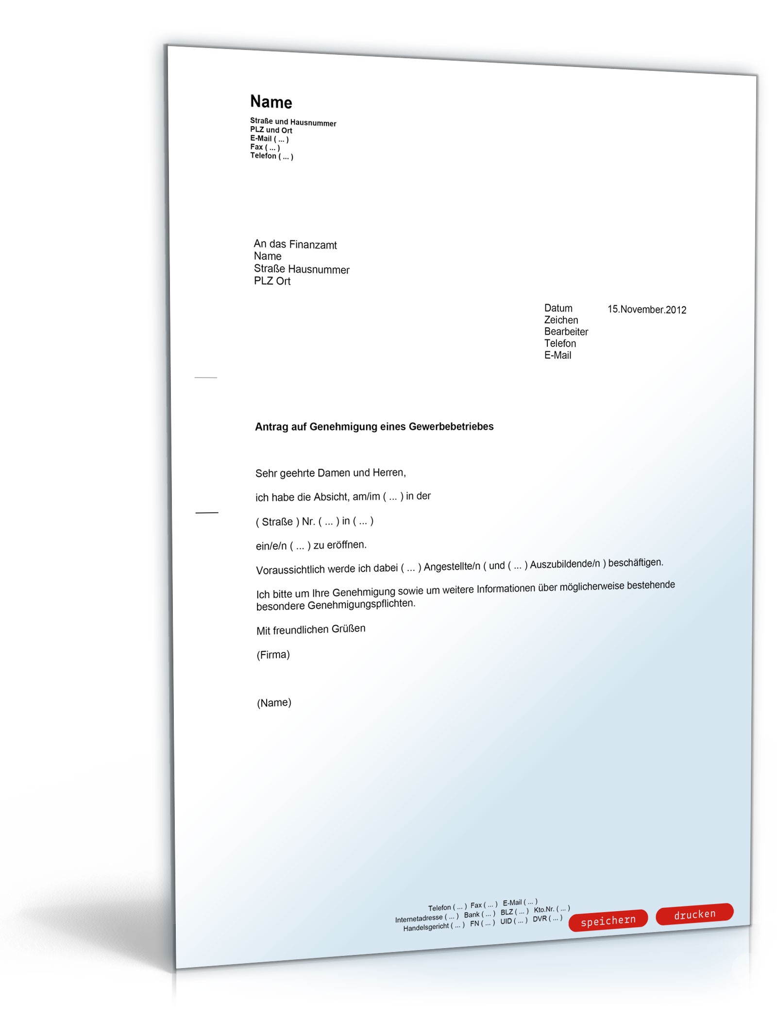 Antrag auf Genehmigung eines Gewerbebetriebes PDF