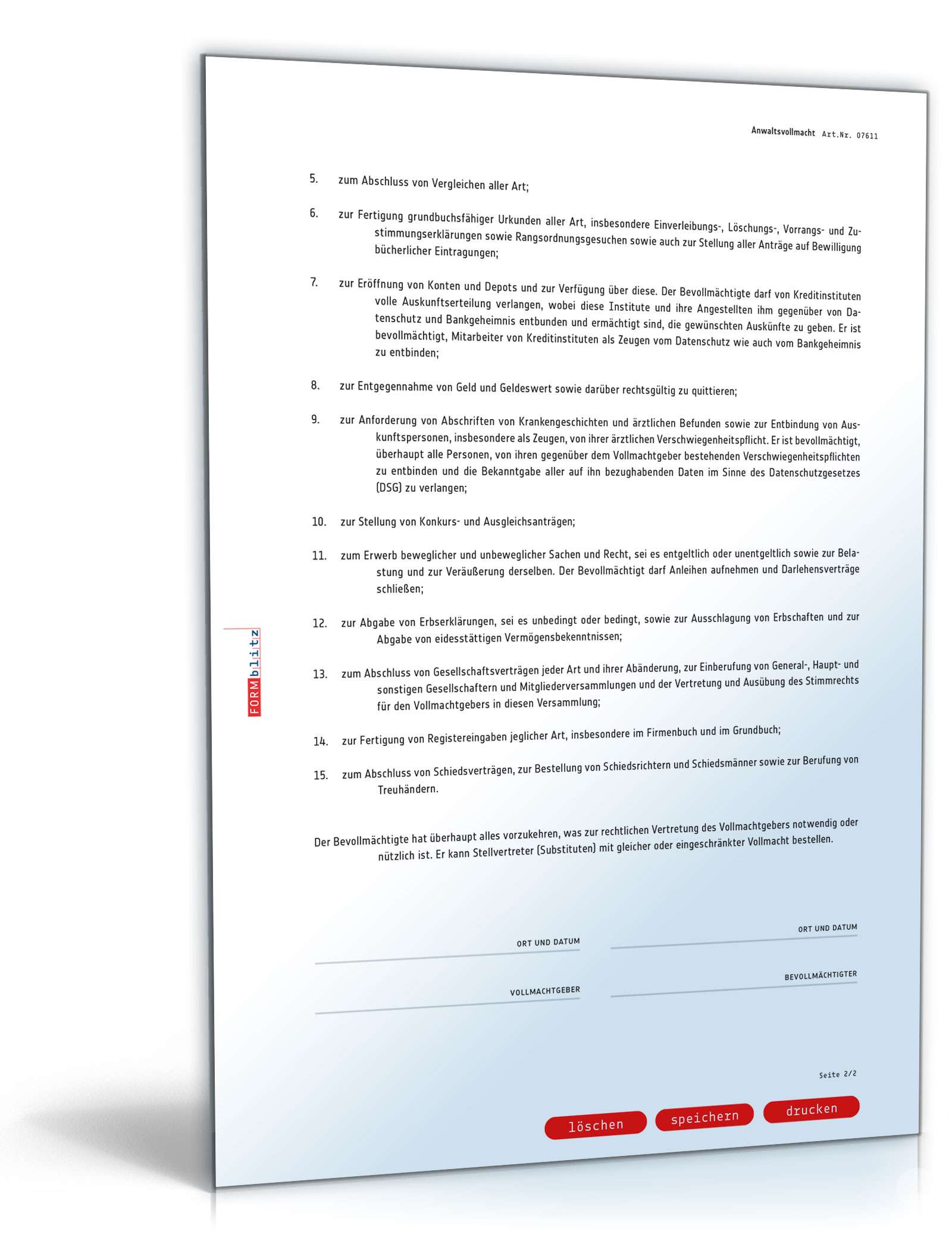 Anwaltsvollmacht PDF. Seite: 2
