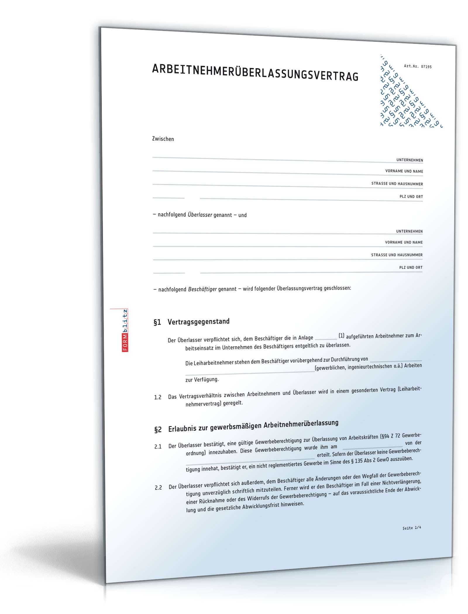 Arbeitnehmerüberlassungsvertrag PDF