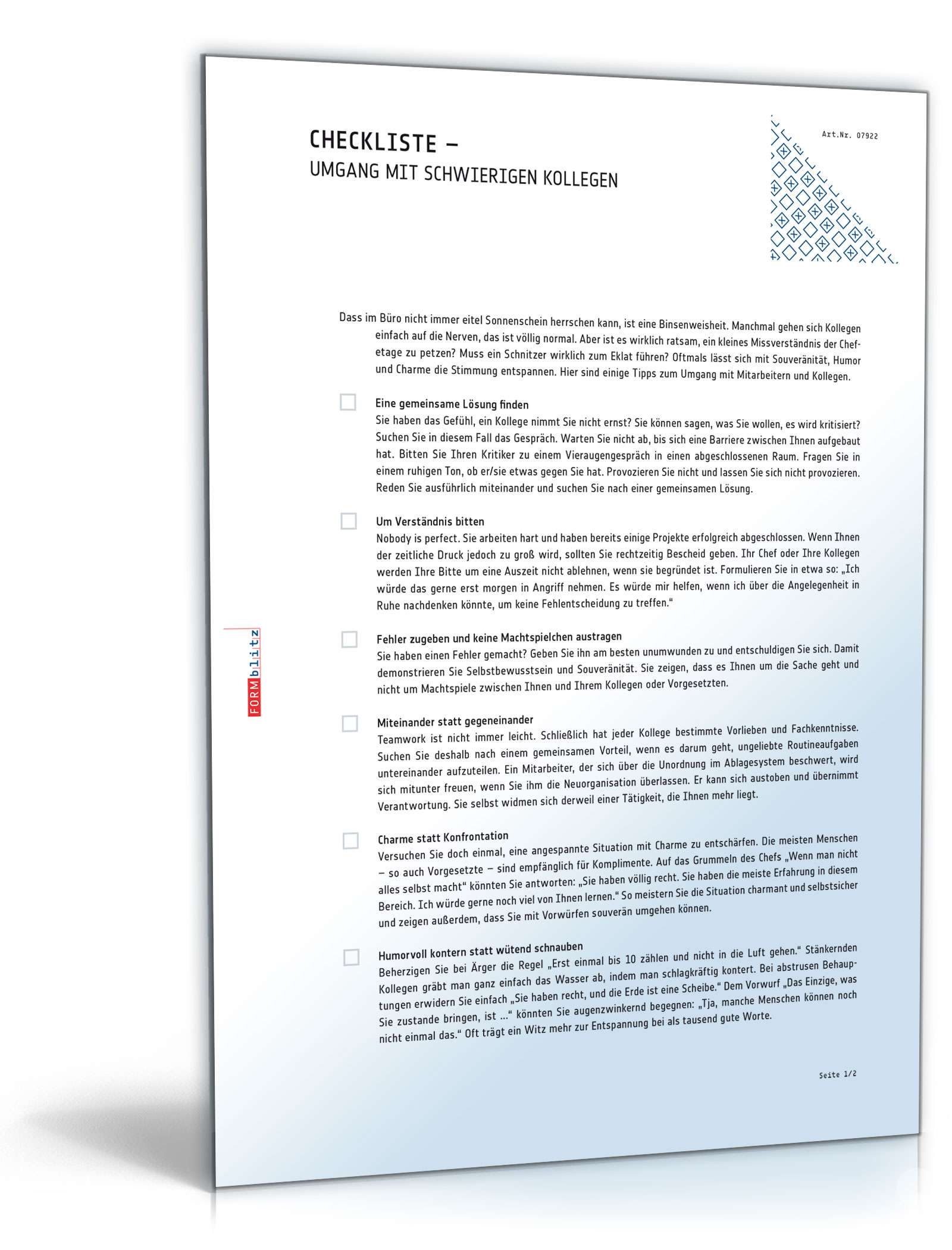 Checkliste: Umgang mit schwierigen Kollegen PDF
