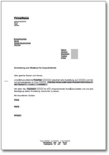 Anmeldung eines Auszubildenden im Ausbildungsberuf zum Stützkurs Word