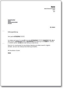 Erklärung des Mieters über die Haftung für den Untermieter Word