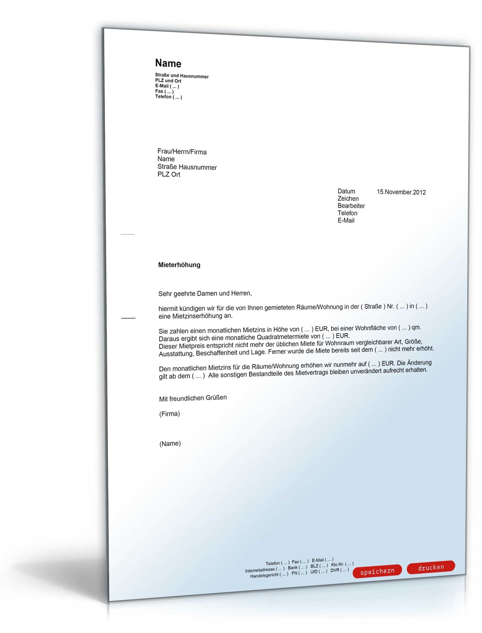Ankündigung einer Mieterhöhung PDF